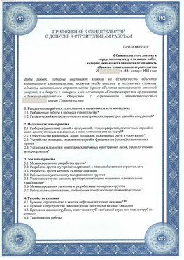 Приложение к свидетельству о допуске к строительным работам Калязин СРО в строительстве